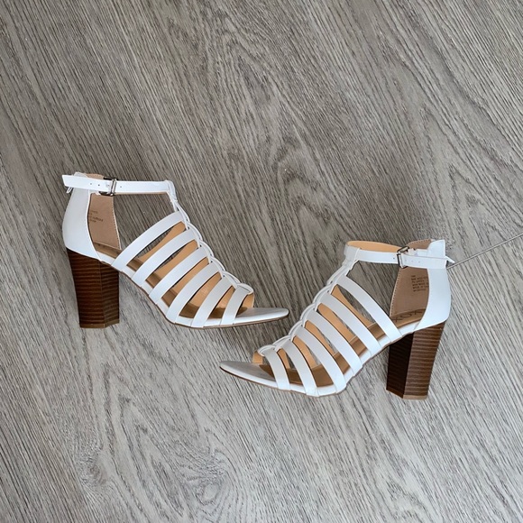Macy's Shoes - White Open Toe Strappy Block Heel